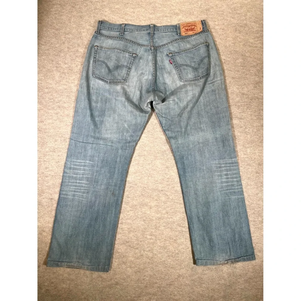 Levis 505 Regular Fit Jeans Mens 36x30 Blue‎ Whiskered Denim Straight Leg Cotton